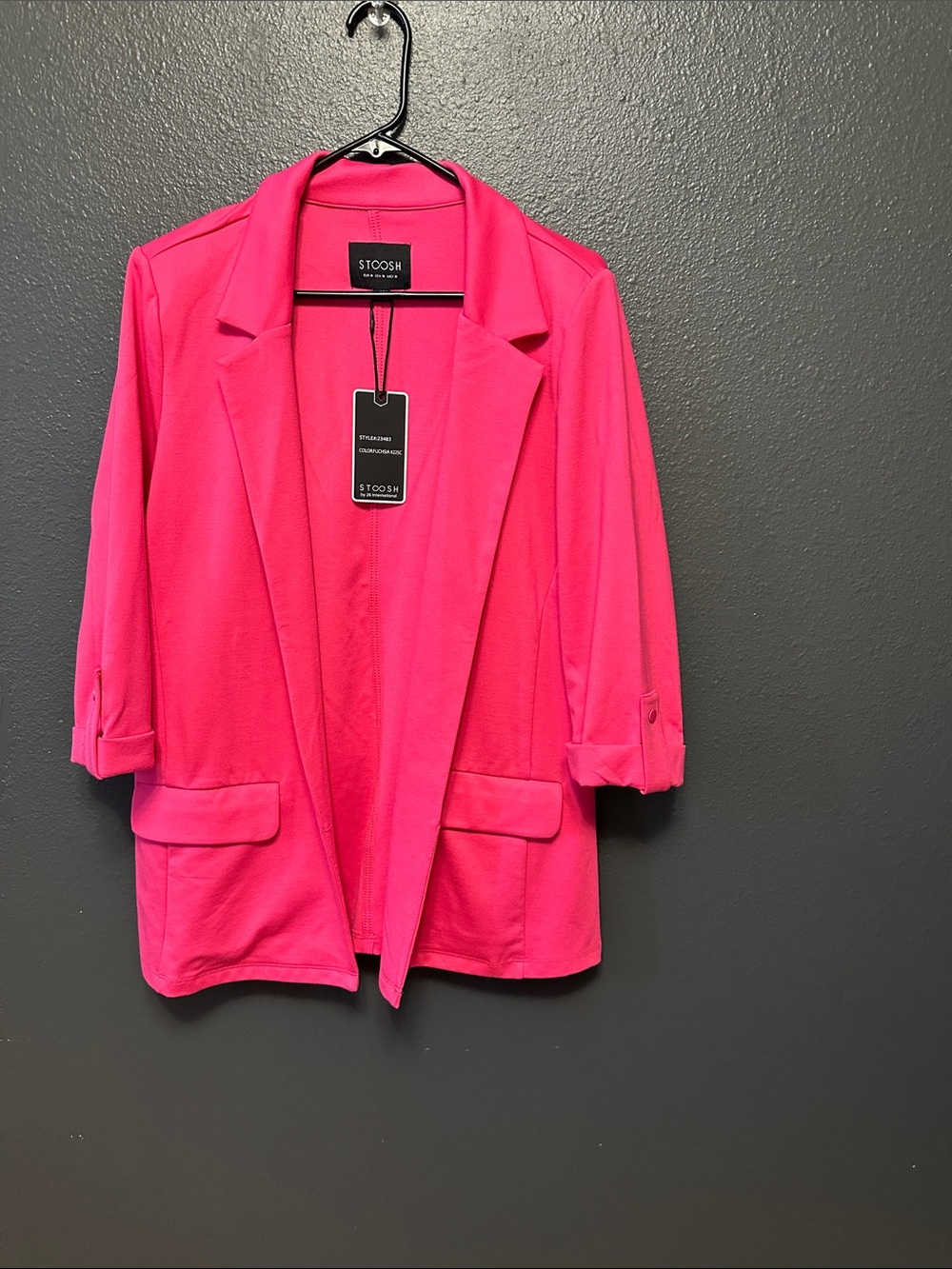 Stoosh Bright Pink Open-Front Blazer with Rolled Sleeves